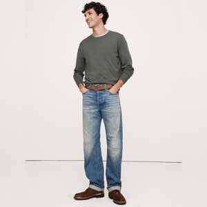 Banana Republic Men Soft Italian Merino Wool Crew Neck Sweater Medium Green Nori